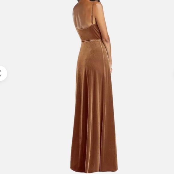 After Six 1536 Golden Almond Tan Velvet Wrap Maxi Evening Dress Pockets Small - Picture 2 of 8